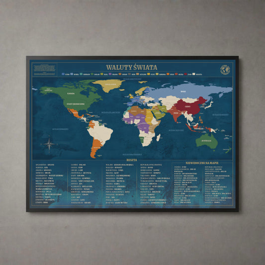 MAPA WALUT ŚWIATA - Plakat A1