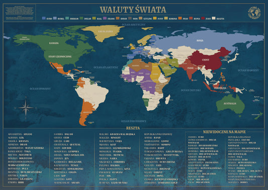 MAPA WALUT ŚWIATA - Plakat A1